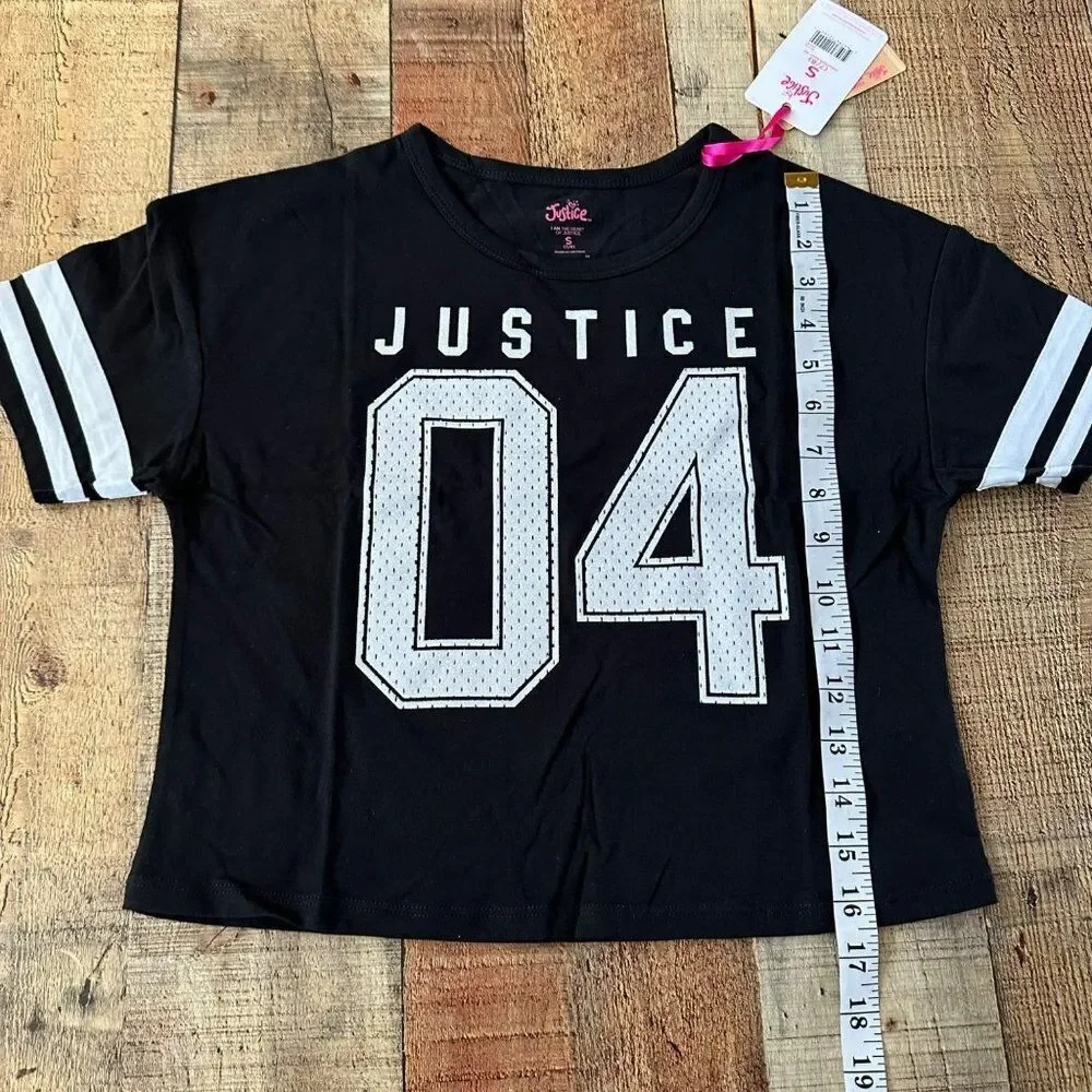 Justice Girls Armstrip Boxy Tee Varsity Short Sleeve Shirt in Black -7